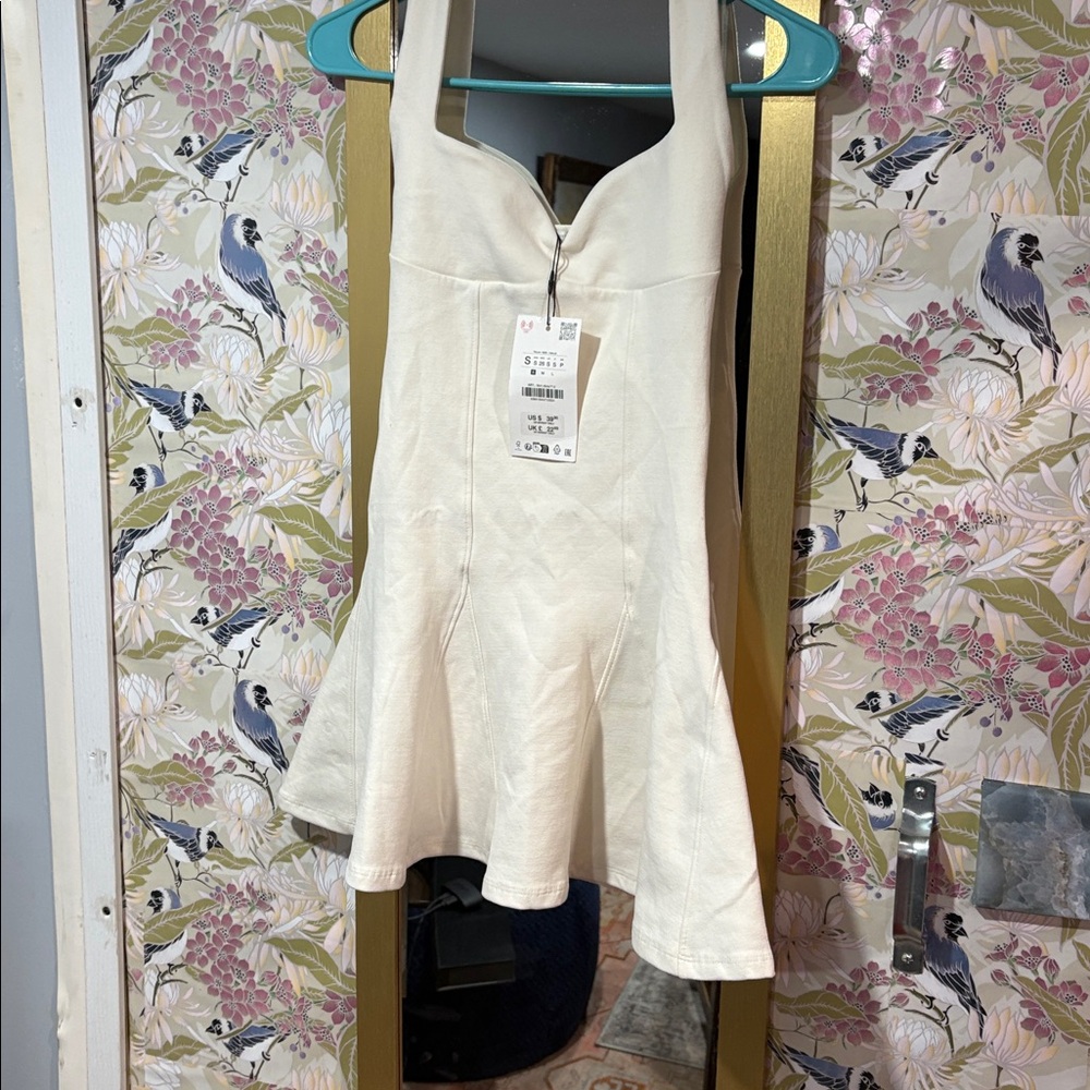 NWT!! Zara Cream Halter Fit-and-Flare Mini Dress - Picture 4 of 5